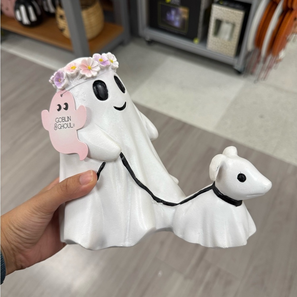 Ghost and Dog Figurine with Flower Crown